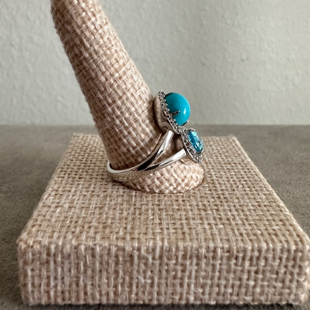 925 STERLING SILVER BLUE TOPAZ TURQUOISE & MOONSTONE Ring by Colleen Lopez - Picture 4 of 8